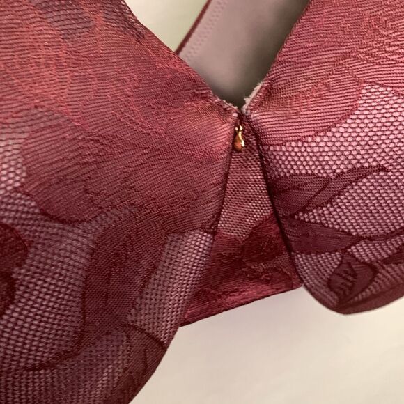 Cacique Burgundy Lace Backsmoother Lined Full Coverage Underwire Bra 44H - Picture 5 of 10